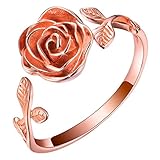 Esberry S925 Sterling Silver Rings Rose Open Ring 3D Rose Shape Adjustable Ring Jewelry for Women and Girls (Rose Gold, 9.25)