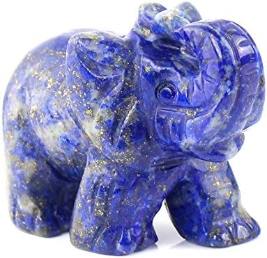 Carved Healing Crystal Guardian Elephant Pocket GemStone Figurines 2" (lapis)