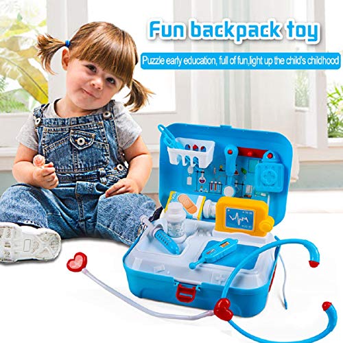 Putars Doctor Kit for Kids, 17Pcs Pretend Medical Doctor Medical Playset with Electronic Stethoscope, Medical Kits Gift, Educational Doctor Toys for Toddler Boys Girls Playhouse Backpack Box(Blue)