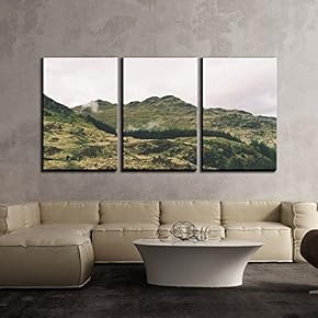 3 Piece Canvas Wall Art - Beautiful Landscape of Mountain with a Trees Line - Modern Home Art Stretched and Framed Ready to Hang - 16"x24"x3 Panels