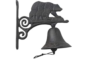 Comfy Hour 7" Cast Iron Bell for Outdoor Front Door, Wall Mountable Welcome Bell, Antique, Vintage Style for Home Decor, Bear, Brown