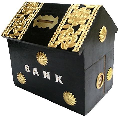 Pebble Crafts Handicrafted Wooden Money Bank Home Style Black Kids Piggy Coin Box Gifts