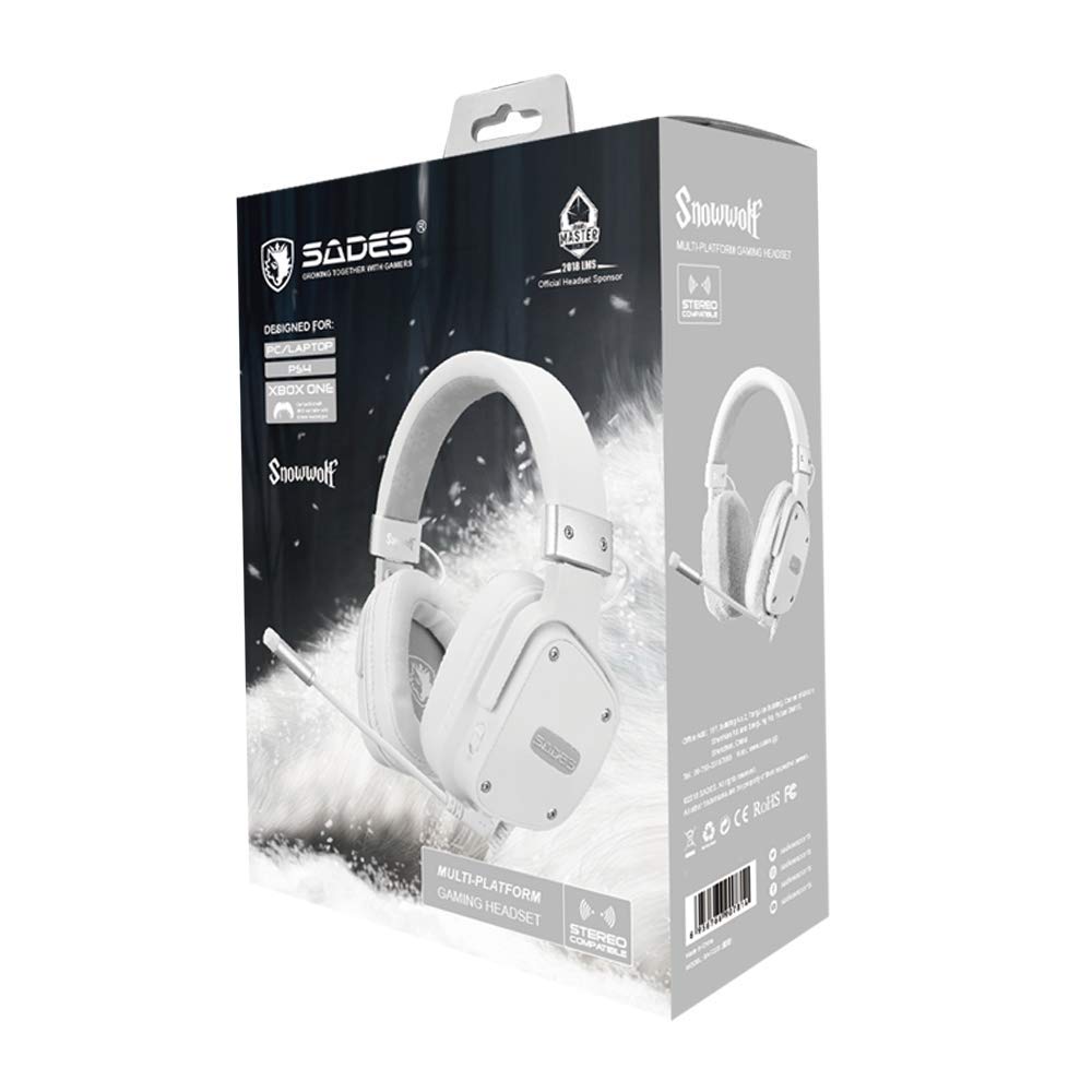 SADES Gaming- Headset für PS4, Snowwolf, kabelgebundene Over-Ear-Gaming-Kopfhörer mit Stereo-Sound, 3,5 mm Klinke, abnehmenbares Mikrofon und Lautstärkeregelung, für PC, Tablet, Laptop