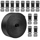 1 Inch Wide 10 Yards Black Nylon Heavy Webbing Strap+12 Set Plastic 1 Inch Flat Side Release Buckles and Tri-Glide Slides for DIY Making Luggage Strap