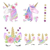 Unicorn Iron On Heat Transfer Diamond Iron Transfer Patches Glitter Heat Transfer Patches Flowers&Star Patches Clothes Patch Appliques Decorate T-Shirt Bag