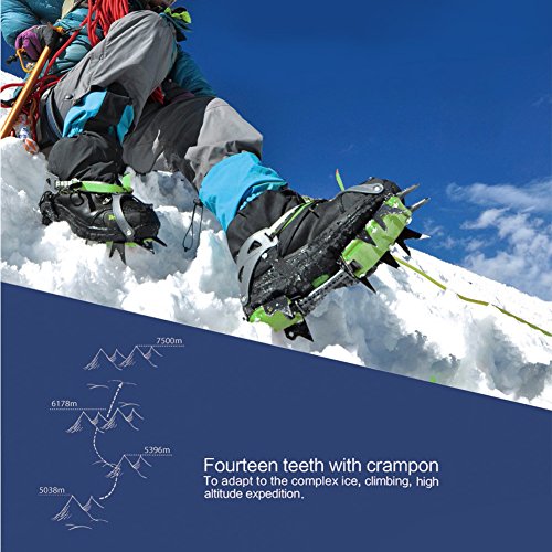 RUNACC Outdoor Crampons Climbing Traction Cleats Manganese Steel Ice Grippers for Sneakers, Sports Shoes and Climbing Boots, 14 Teeth