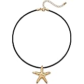 HolidayQbee Gold Seashell Necklace For Women With Beach Sand And Bead Starfish Choker Necklace Ocean Chains Necklace Fashion Summer Necklace Jewelry