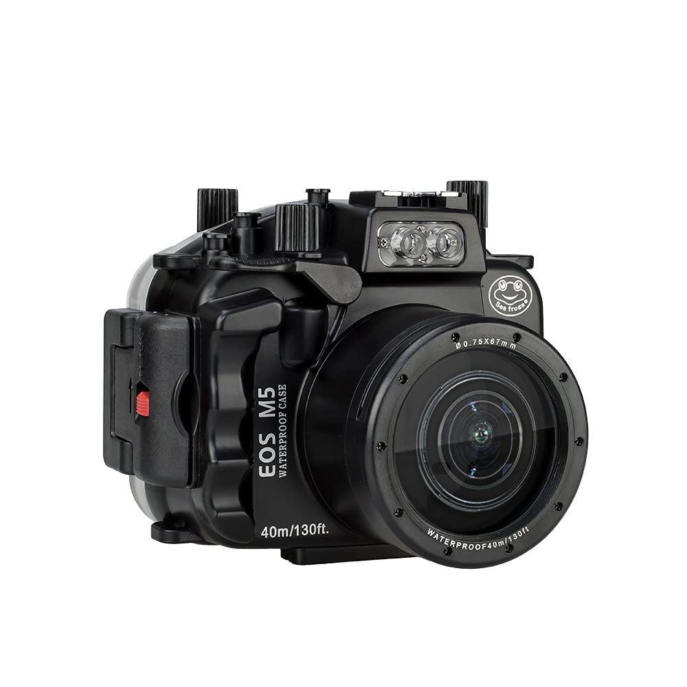 For Canon EOS M5 Can Be Used With 22mm Lens 130ft/40m Sea frogs Underwater Camera Housing Waterproof Case (Housing + Red Filter)