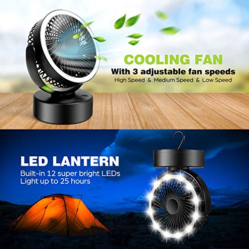 Odoland Portable Camping Fan with LED Lantern, Battery Operated Tent
