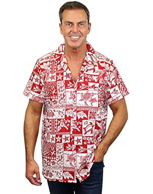 Funky Hawaiian Shirt Men Short-Sleeve Front-Pocket Block Puzzle Multiple Colors