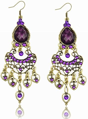 Purple Resin Chandelier Crystal Waterdrop Tassel Dangle Hook Earrings