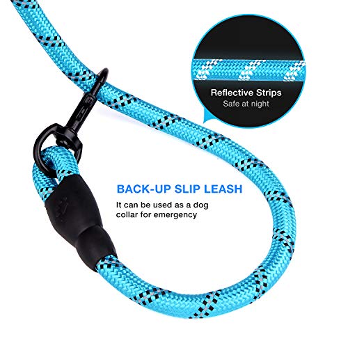 YIHATA Dog Leash Dog Leashes 6 FT Dog Training Walking Leashes with Ergonomic Soft Rubber Handle and Highly Reflective Threads, Chew Proof, Ideal for Large Medium Small Dogs (Blue) - Thumbnail 2