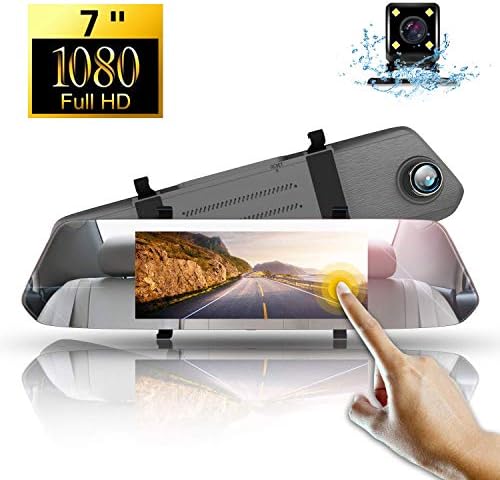 Dash Cam Mirror Full HD，Directtyteam 7 inch 1080P Car Camera Video Recorder, Touch Screen Car Dashboard Camera with Loop Recording G-Sensor WDR Rearview Camera Night Vision