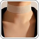 Andelaisi Boho Layered Pearl Necklace Choker Wide Rows Pearl Necklace Chain Multi Row Pearl Strands Necklace Vintage Imitation Pearl Bridal Necklace Jewelry for Women