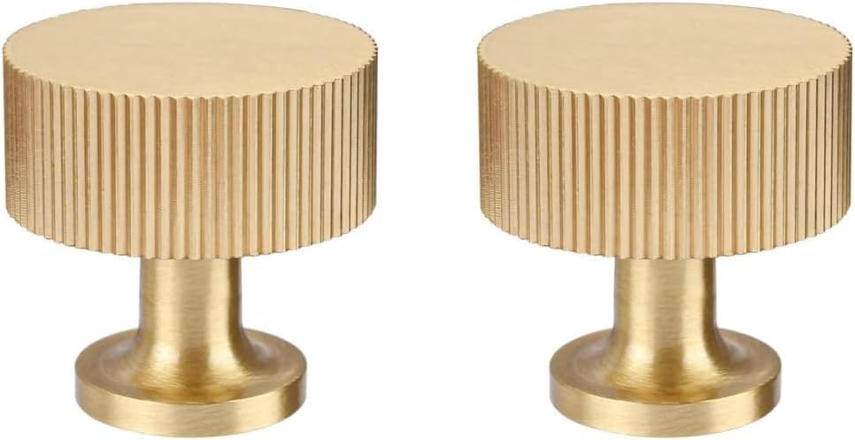 RZDEAL 2pcs Solid Brass Cabinet Knobs Pulls Cabinet Drawer Dresser Gold Knobs Modern Handles (1-1/8"x1-1/8/28mmx28mm),Brushed Brass Finish — image 1