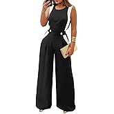 Pink Queen Jumpsuits for Women Dressy Colorblock Sleeveless Wide Leg Rompers Summer Party Elegant Outfits