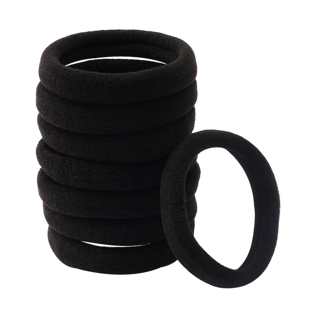 nuoshen 100 Pcs Hair Ties for Women, Cotton Hair Bands Elastic Hair Bobbles Stretch Strong Hairbands Ponytail Holders for Thick Heavy and Curly Hair(Black)