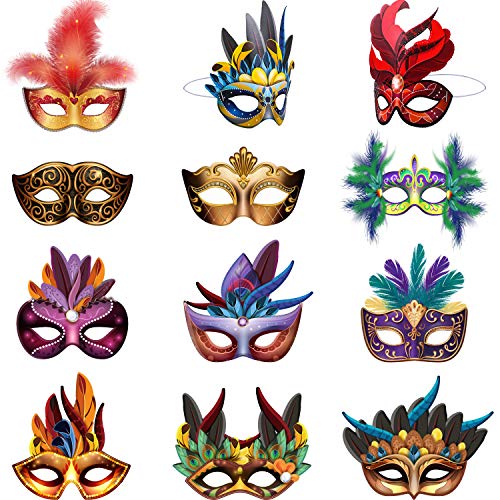Set De 4 Máscaras De Carnaval Para Mujer Con Collar De Cuentas – Antifaz Con Lentejuelas Y Collares