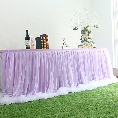 Antuen 1 Yard Elegant Tulle Table Skirt Lace Tablecloth Cover for Party Decoration, Birthdays, Wedding, Baby Shower Light Purple