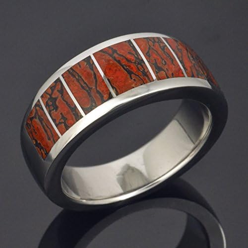 Red Dinosaur Bone Wedding Ring in Stainless Steel by Hileman Silver Jewelry