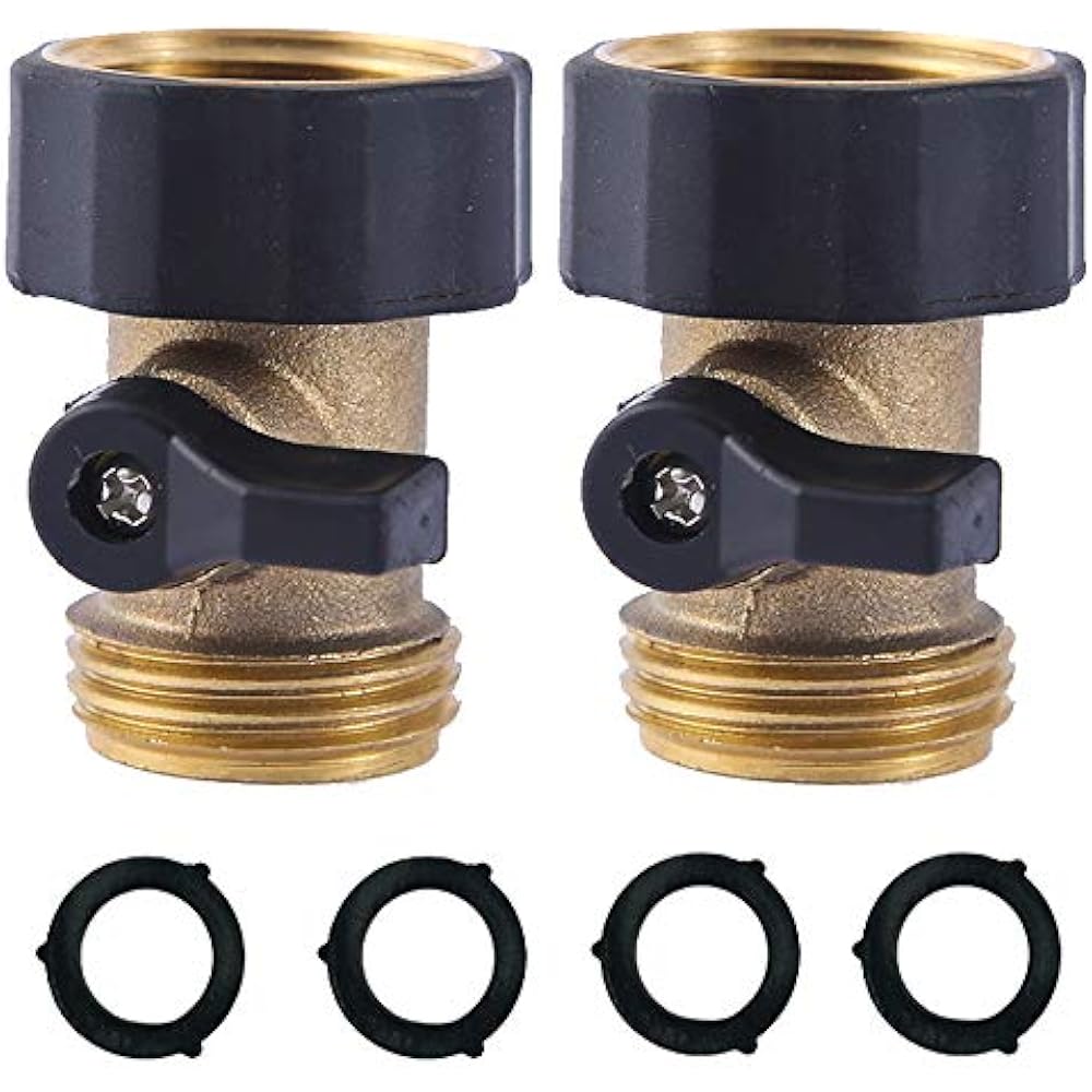 Heavy Duty Brass Shut Off Valve Garden Hose Connector (2PCS) +4 Extra