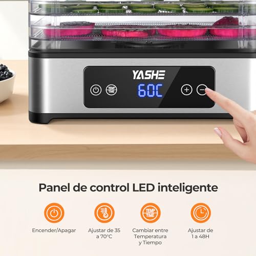 YASHE Food Dehydrator, 5 Stainless Steel Trays, Adjustable Timer and Temperature, 360° Air Flow, BPA Free, 400W Dehydrator for Dried Meat, Fruits, Herbs, Snacks