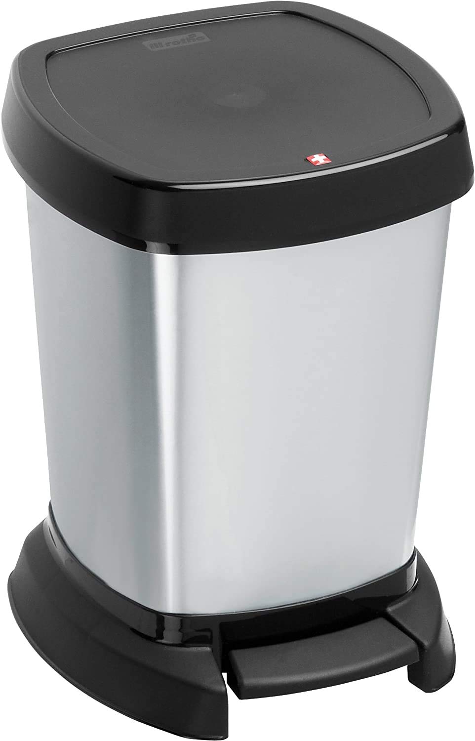 Rotho, Paso, Waste bin 6l for the bathroom with pedal and lid, Plastic (PP) BPA silver metallic, 6l (23,4 x 21,9 x 29,2 cm)