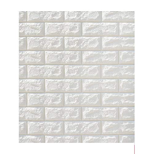 5-Pack 3D Wall Panels Wall Stickers, (30.3x27.6 inch) Waterproof XPE Foam 3D Brick Easy Self-Adhesive for Interior Wall Decoration Brick Design Soft Panels (White)
