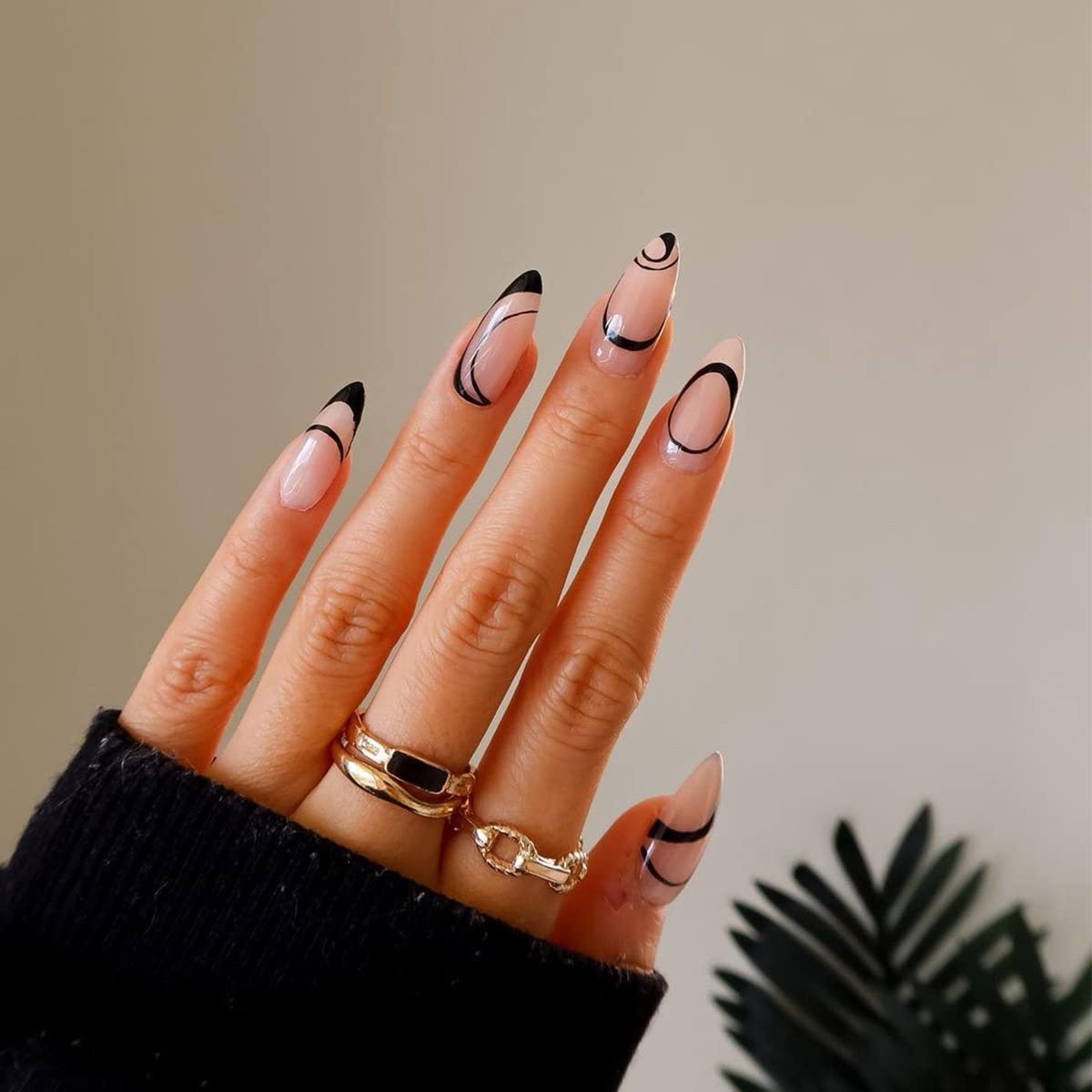 24 PCS French V-Shaped Flowers Line Flame Glitter Acrylic Press on Nails Artificial False Nails for Women Girls (B)