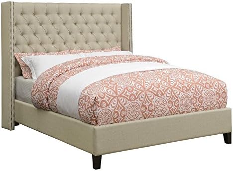 Benicia Upholstered California King Bed with Demi-wings and Button Tufting Beige