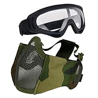 Aoutacc Airsoft Protective Gear Set, Half Face Mesh Masks with Ear Protection and Goggles Set for CS/Hunting/Paintball/Shooting (Camo)