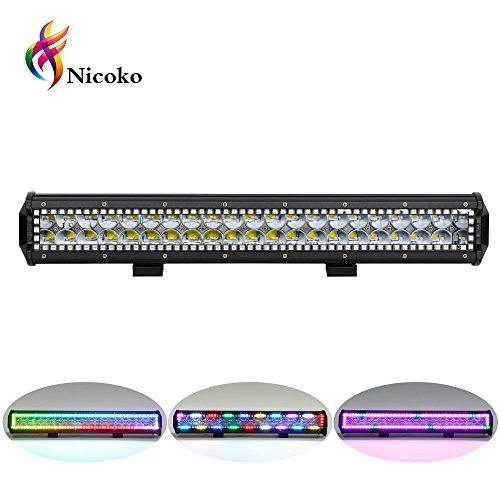 Led Light Bar, Nicoko 20″ 126W CREE LEDS Flood Spot Combo Beam Light Bar with Chasing RGB HALO wiring harness Waterproof IP67 Bumper SUV UTV Off road Vehicle Boat Lighting Accessories,1 year warranty