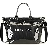 GISMTR Large PVC Tote Bag for Women Letters Print Handbags Kraft Paper Shoulder Bag for Work Travel