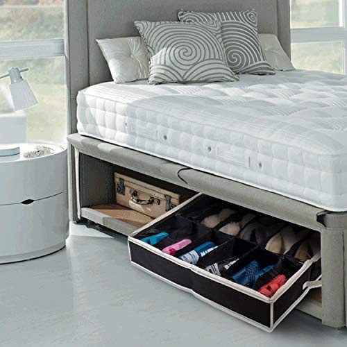 Woffit Under The Bed Shoe Organizer Fits 12 Pairs - Made with Sturdy & Breathable Materials - Set of 2 Underbed Storage Solution for Kids & Adults (Men & Women) Shoes - Thumbnail 4