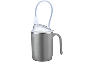 PILSAMAS Multifunctional Adult Sippy Cup for Elderly Spill Proof - Easy to Grasp Handles, Precise Liquid Control- 15oz Stainless Steel Sippy Cup with Straw, No Spill Cups for Elderly, Seniors (Grey)