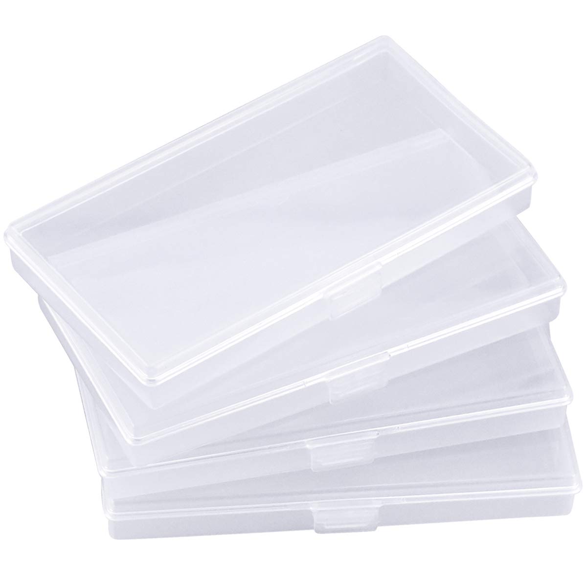 Fodlon 4 Pack Small Plastic Box, Rectangle Clear Bead Box, Craft Storage Box with Flip Lid for Jewerlry Findings, Pills, Screws Organizer (15cm x 8 cm x 2cm)