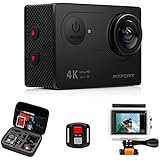 FITFORT Action Camera 4K WiFi Ultra HD Waterproof Sport Camera 2 Inch LCD Screen 12MP 170 Degree Wide Angle 2 Rechargeable 1050mAh Batteries Free Travel Bag Include 19 Accessories Kits