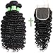 Beauty Youth Brazilian Hair Deep Curly Bundles with Lace Closure(14 16 18 +14)100% Unprocessed Curly Virgin Hair Wet and Wavy Deep wave Human Hair Extensions 3 Bundles with Closure Free Part