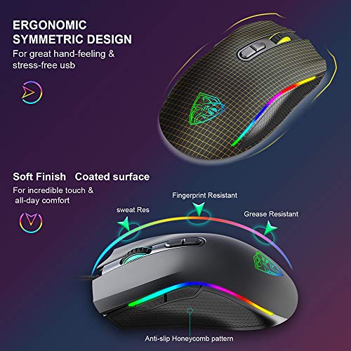 GTRACING Gaming Mouse 7200 DPI 7 Programmable Rgb Wired Ergonomic Game Usb Computer Mice Rgb Gamer Desktop Laptop Pc Gaming Mouse, Breathing Light 7 Buttons for Windows 7/8/10/XP Vista , Black