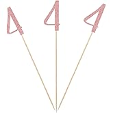 Rose Gold 4th Glitter Birthday Centerpiece Sticks, 12-Pack Number 4 Table Topper Anniversary Party Decorations