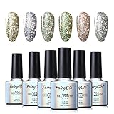 UV LED Nail Polish 6pcs Soak Off Starry Gel Nail Art Starter Kit Shimmer Manicure Lacquer Varnish Gift Set FairyGlo 10ml 001