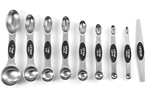 9-Piece Magnetic Measuring Spoons Set, Stainless Steel Dual-Sided Teaspoons with Leveler – Fits Spice Jars, for Dry/Liquid In