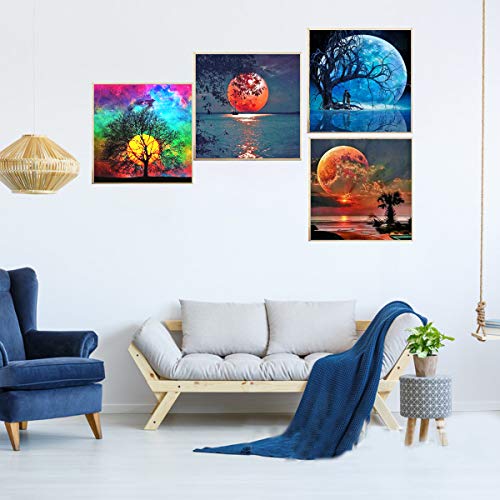 5D Diamond Painting Kit, 4 Pack Moon Pictures Full Drill DIY Diamond Rhinestone Painting Kits for Home Décor 12 X 12 Inch