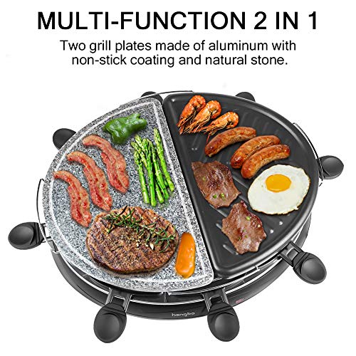 Raclette 8 Personen Naturstein mit Heißem Stein Zum Grillen und Überbacken, 8 Pfännchen, Antihaftbeschichtet, Schwarz – Bild 3