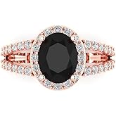 Clara Pucci 2.6 cttw Onyx 14K Rose Gold Solitaire with Accents Ring for Women - Cocktail Statement Fashion Jewelry Gift (9x7mm, Oval Cut)