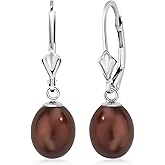 Gem Stone King 14K Gold 9MM Cultured Freshwater Pearl Dangle Earrings For Women | Leverback Gold Drop Earrings | Fine Jewelry Gifts for Her Mom Women Wife