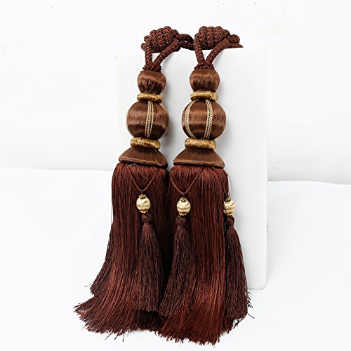 BERTERI 1 Pair Decorative Curtain Rope Tieback with Tasselsï¼Œ Luxury Elegant Brown Curtain Beads Tassels Holdback Window Treatment Accessories