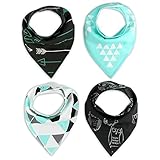 BoJobaby Baby Bandana Bib Set, 4 Pack Super Soft Absorbent Cotton Bibs, Cute and Modern Baby Gift for Drooling, Teething and Feeding