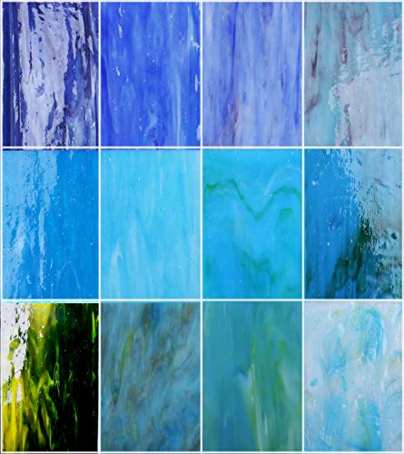 Pocoukate Stained Glass Sheets 12 pcs Variety Stained Glass kit 4 x 6 inch Large Cathedral Glass Mosaic Tiles for Crafts, Stained Glass Supplies (Summer Series)