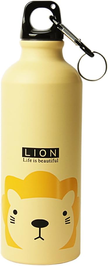 Coolcups Funny Cute Kids Cartoon BPA Free Stainless Steel Leak-proof Water Bottle With Straw Lemon Small Lightweight Outdoor Sports Infusion Print School Water Bottle For Teen Girl/BOys(Lion)